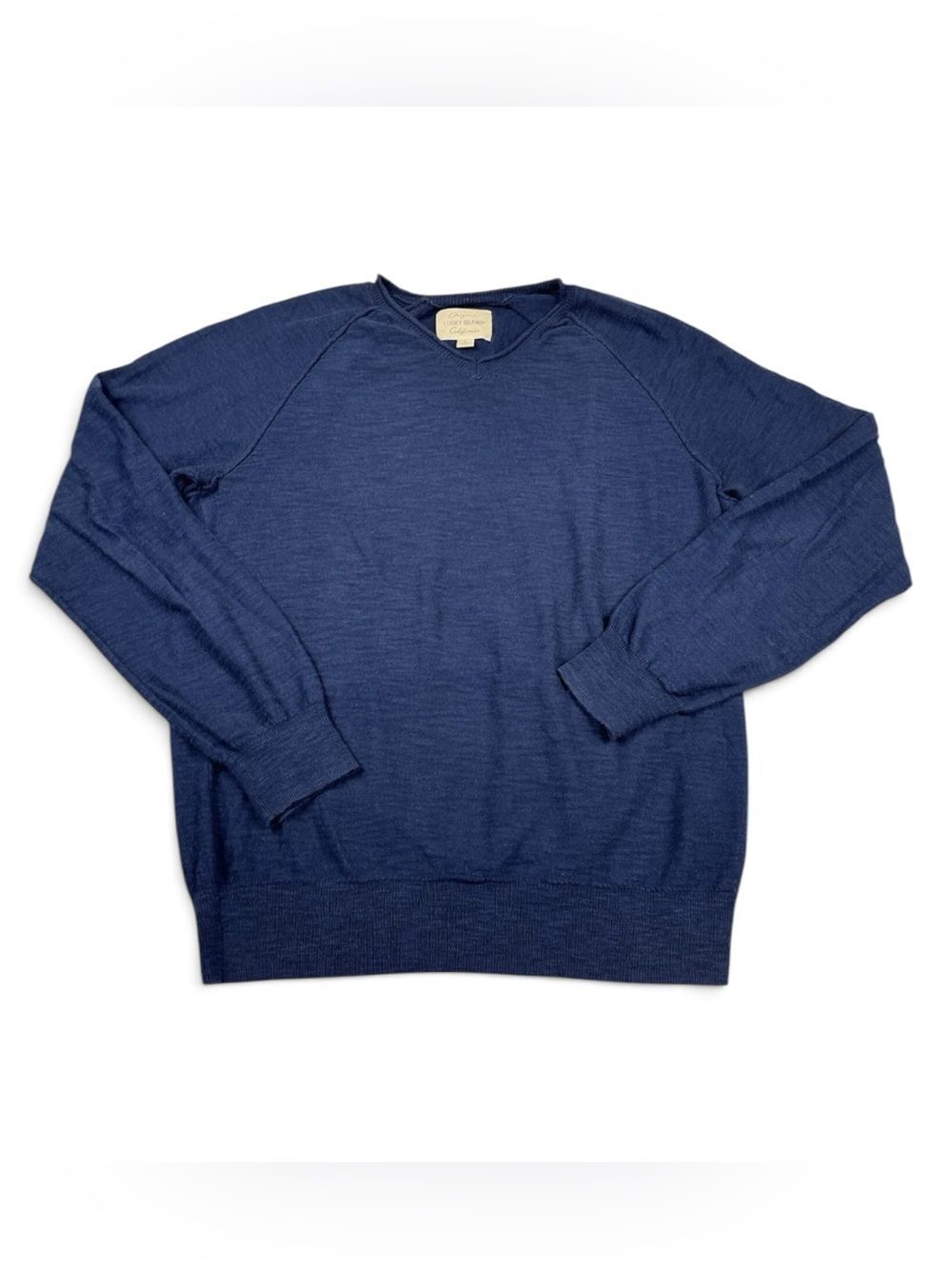 Lucky Brand Mens V-Neck Sweater Blue Workwear Layering Soft Knit Pullover S FLAW